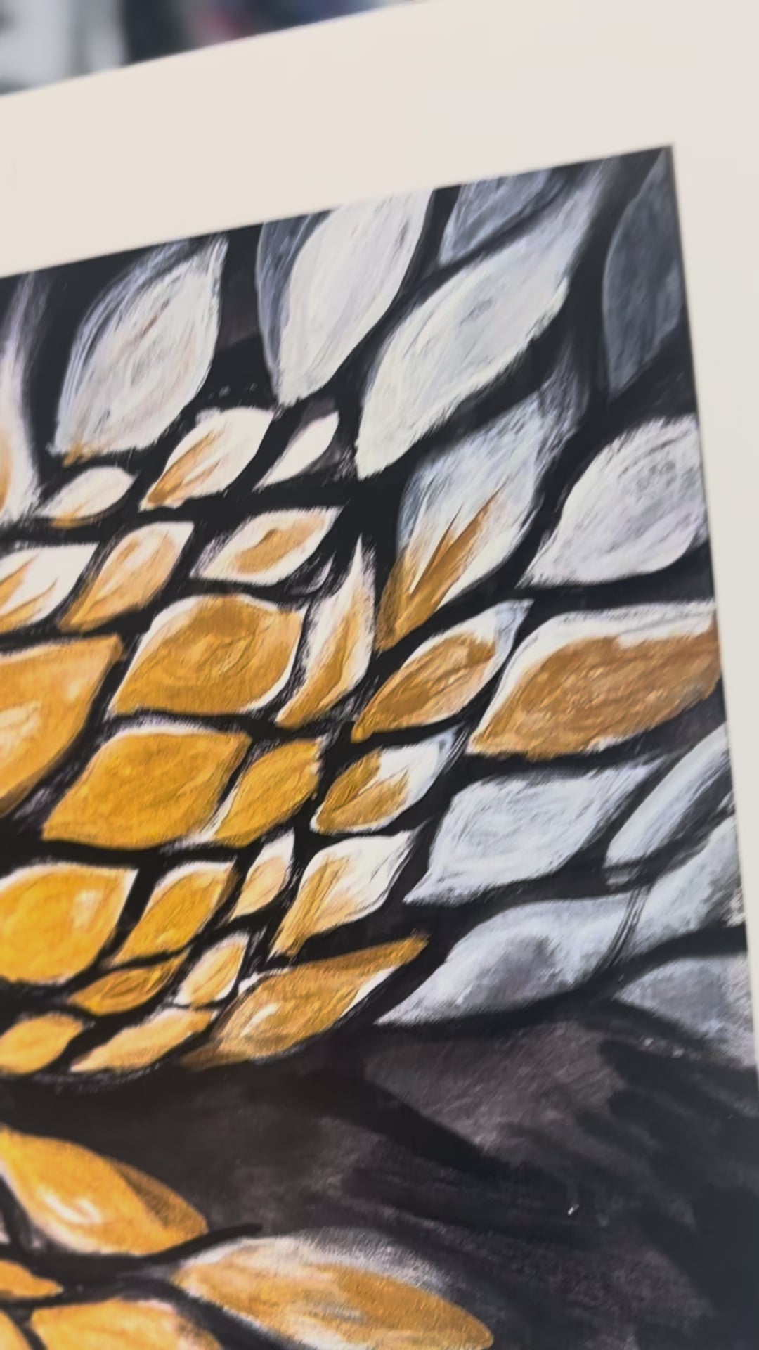 Up close video of Metamorphosis, starting at the abstract eye like structures that form a butterfly wing, panning down to the black glossy lips. 